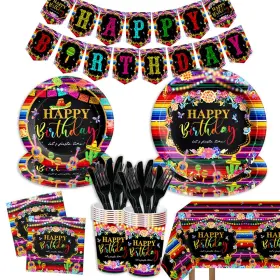 Cmusko 755659316513 Mexican Birthday Party Decorations 142pcs Fiesta Tableware Cinco De Mayo