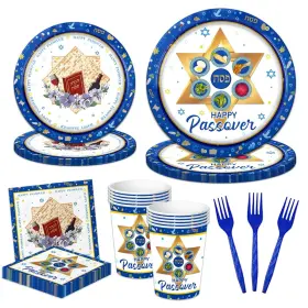 Cmusko 770642456168 Passover Decorations-happy Plates And Napkins Kit Blue Jewish Party