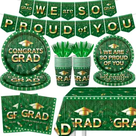 Cmusko 770807749210 Green Gold Graduation Party Supplies Tableware Set 142pcs 2025 De