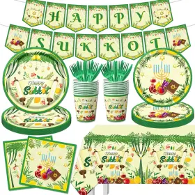 Cmusko 772093984252 Sukkah Decorations - 142pcs Happy Sukkot Tableware Set Jewish Holiday Party