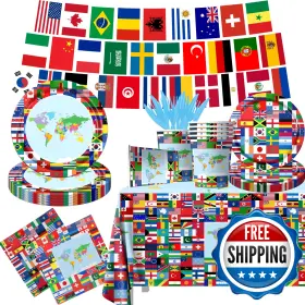B0cfz9v4qf Cmusko World Flags Party Supplies Tableware Set - 142 Pcs International Decorations