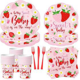 Cmusko Pn-90 Strawberry Baby Shower Decorations 150pcs A Berry Sweet 9inch 7inch Pink
