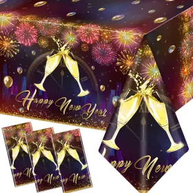 Xh-yyg6-we2t Cmusko New Year Eve Party Decorations-3pcs Happy Tablecloth Plastic Rectang