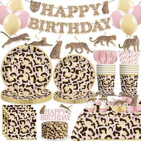Cocomigo Cocomigo-00057 Cheetah Birthday Decorations Leopard Party Animal Theme Pink And