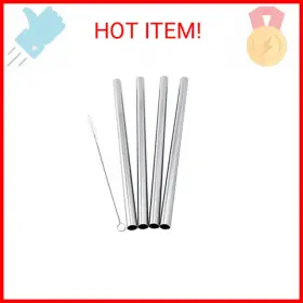 Cocostraw Boba 4 Super Wide Stainless Steel 9.5 Inch Long X 1/2 Drink Straw Smoothie Thi