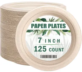 Cocpok 719031878815 125 Pack Paper Plates 7 Inchsmall Compostable Platesheavy Duty Disposable P