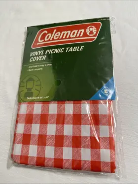 807a180t Coleman Vtg Red And White Classic Checked Vinyl Table Cover Picnic Cloth 54 Inch X 84