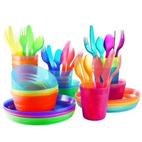 Collective Home Design 760939766063 Plastic Dinnerware Set - 8 Piece Cookware Include Kids Cups Plates Bowls