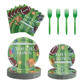 Colororca 725650250352 Rugby Party Decorations - Themed Supplies Includes Plates Forks N