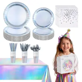 Colororca 769115318515 Iridescent Party Decorations Set - 9 Inch Plates 7 Napkins Cups F