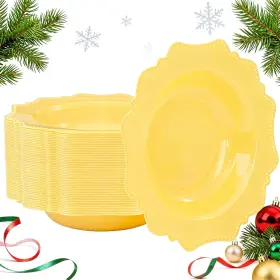 634634 Colosus Yellow Disposable Bowls 12oz Fancy Shatterproof Dinnerware 60ct Party