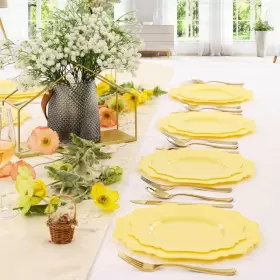 Coleaa60ly Colosus Disposable Baby Yellow Plastic Plates 60pcs Heavy Duty 30 Dinner 10.5 Inch And