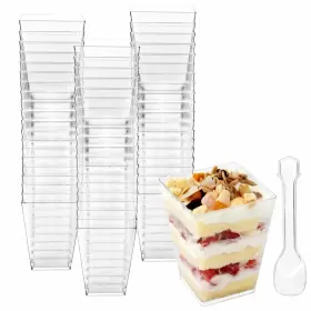 Colovis 754933315693 Plastic Dessert Cups 60 Count 5oz Clear Square Parfait With Spo