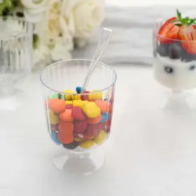 .com 705353845345 24 Pack 5oz Clear Mini Ribbed Pedestal Plastic Dessert Cups With Spoons Di