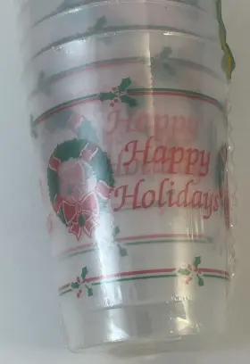 Comet 074506610117 Nos Lot Of 8 Party Plastic 10 Oz Cups Happy Holidays With Wreath Reusable