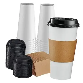 Comfy Package 810085790785 20 Oz. - Sets Disposable Coffee Cups With Lids And Sleeves 50 White