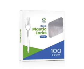 Comfy Package 810085791423 100 Pack Heavy Duty Disposable Basic Plastic Forks - Clear