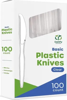 Comfy Package 810085791447 100 Pack Heavy Duty Disposable Clear Plastic Knives - Basic For