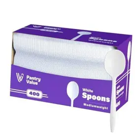 Comfy Package 810085795957 400 Count Lightweight White Plastic Spoons - Disposable Cutlery Soup