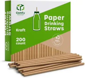 Comfy Package 850002902877 200 Pack Kraft Paper Straws 100% Biodegradable And Ink-free Stra