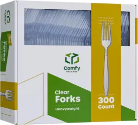 Cp-cf-300 Comfy Package 300 Pack Heavyweight Clear Plastic Forks With Engraved