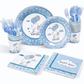 Con Grads 791290143149 Baby Shower Decorations For Boy Elephant Theme Plates And Napkins 24 Guests