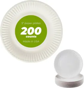 Concession Essentials 744110317138 9 Inch Paper Plate Uncoated Plates White 200ct