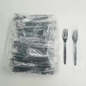 Concession Essentials 810094842789 7 Inches Individually Wrapped Black Heavy Weight Plastic Forks. Pack Of 100