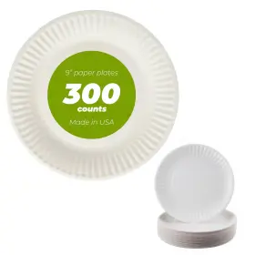 Concession Essentials 810094845353 Paper Plate 9 Inch White Uncoated 300ct