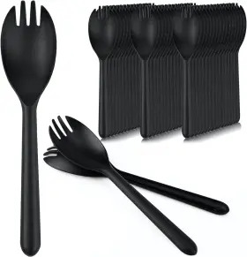 Concession Essentials 810094848217 125 Count Plastic Disposable Sporks Black Medium Weight Silverware