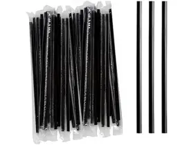 Concession Essentials 810094849511 7.75 Black Plastic Straws Wrapped. Pack Of 200 Jumbo