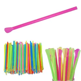 Ceneonspoonstraw-200ct Concession Essentials 8ftft Unwrapped Snow Cone Spoon Straw Assorted Bright Colors. Pack Of 200ct
