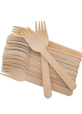 Dcm3341 Concession Essentials Disposable Forks 250 Pcs Wooden 6 Inch Compost/biodegrd