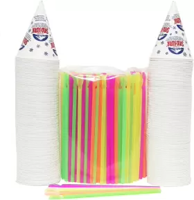 Concession Express 313037893850 200 Snow Cone Cups 6 Oz And Spoon Straws