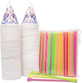 Concession Express 313053052088 200 Snow Cone Cups 6 Oz And Spoon Straws