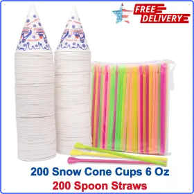 60154736 Concession Express 200 Snow Cone Cups 6 Oz And Spoon Straws Made From Extra Plastic Paper