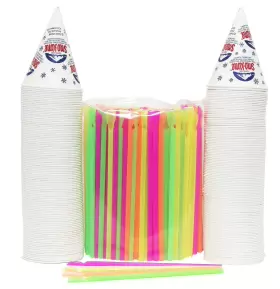 Concession Express 885712698277 200 Snow Cone Cups 6 Oz And Spoon Straws