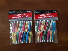 Cooking Concepts 011179039050 Lot Of 2 Colorful Umbrella Cocktail 16 Pcs Parasol Picks