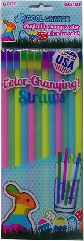 Cominhkpr106442 Cool Change Color Changing Reusable Straws - Easter Fun 1 Pack Purple Yellow Green Blue