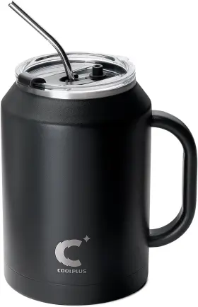 Cp0018 Coolplus 50 Oz Mug Tumbler With Handle And Straw Large Midnight Black