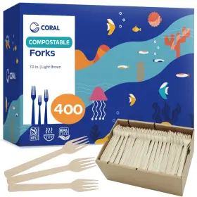 400forks-brown Coral 100% Compostable Forks - 400 Heavy Duty 7.0 Inch Break-resist
