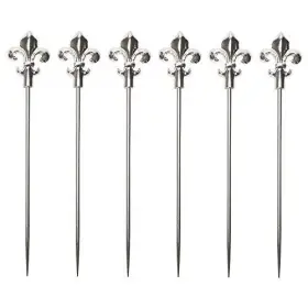 Cork Pops 095865009640 Stainless Steel Cocktail Picks With Fleur De Lis Motif Set Of 6 Silver 6x