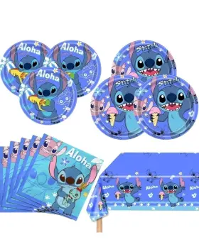 Shidizaicanju-hongfan-0407 Cosershow Stitch Party Supplies 16 Plates 20 Napkins And 1 Tablecover For Birthda