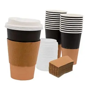 Cotea 655469925595 16 Oz Disposable Coffee Cups With Lids And Sleeves 20 Pack Hot Cold