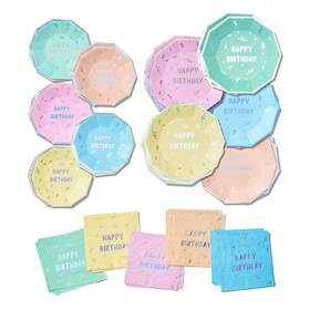 Coterie Bun-mul-010 Happy Birthday 60 Piece Party Bundle - Pink Green Yellow Blue