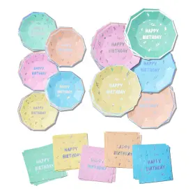 Bun-mul-010 Coterie Happy Birthday 60 Piece Party Bundle - Pink Green Yellow Blue
