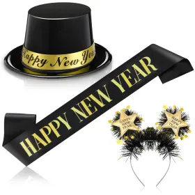 Sr-coume-3853 Coume 3 Pcs 2026 Happy New Years Eve 11.22 X 9.65 4.72 Inches Black Gold