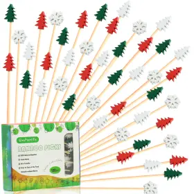 Crafterlife 750110253956 100pcs Xmas Tree Snowflake Cocktail Picks 4.7 Inch Long Food Toothpicks Fruit Sti