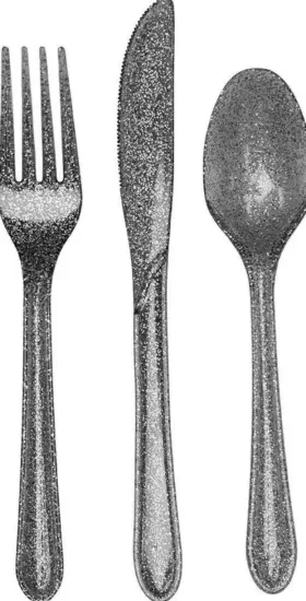 019804 Creative Converting Glitz Glittering Silver Plastic 24 Pc Asst Cutlery Forks Knives Spoons