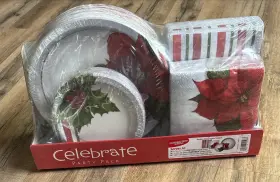 Creative Converting 025176115983 Christmas Poinsettias Party Pack Paper Plates Napkins Serves 50 Holiday Theme